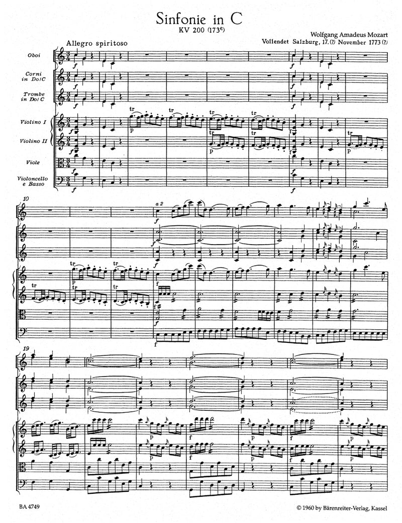 Symphony Nr. 28 C major K. 200(173e) [score]