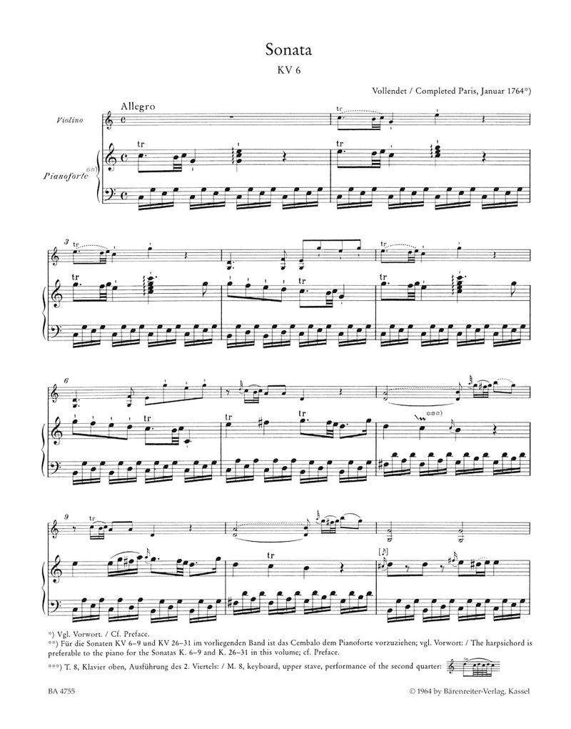 Four Sonatas for violin and piano, K. 6-9 [Performance score, part(s)]