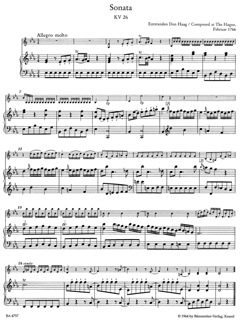 Six Sonatas for Violin and Piano K. 26-31 [Performance score, part(s)]