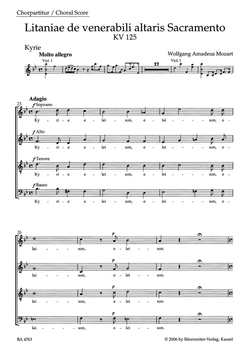 Litaniae de venerabili altaris Sacramento B-flat major K. 125 [合唱楽譜]