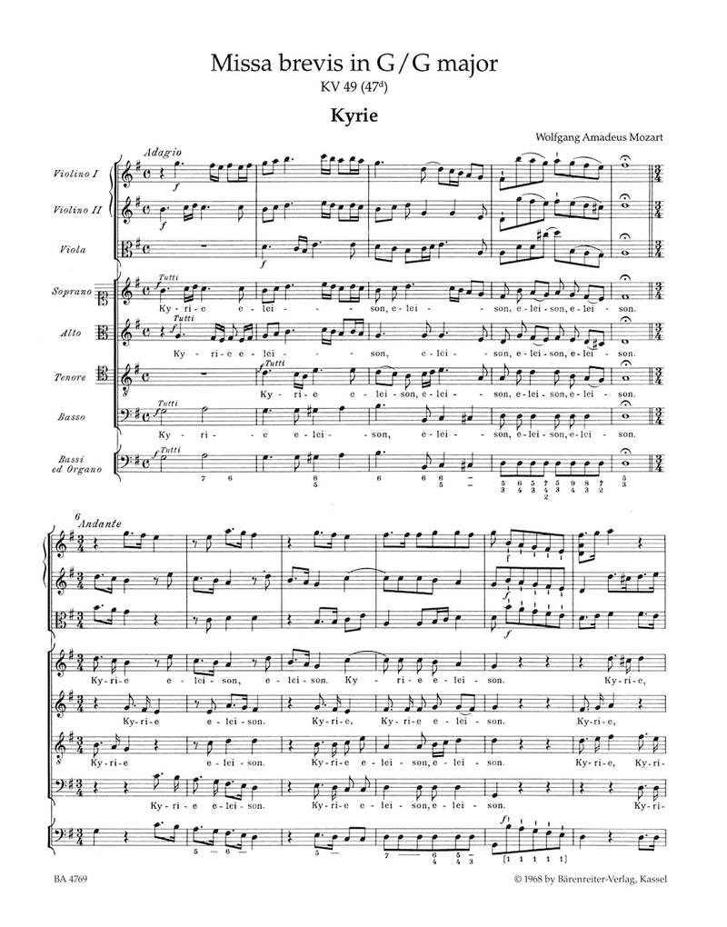 Missa brevis G major K. 49 (47d) [score]