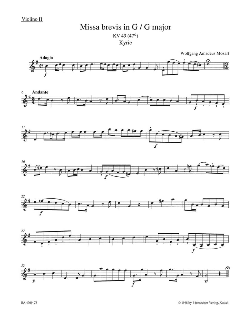 Missa brevis G major K. 49 (47d) [violin 2 part]