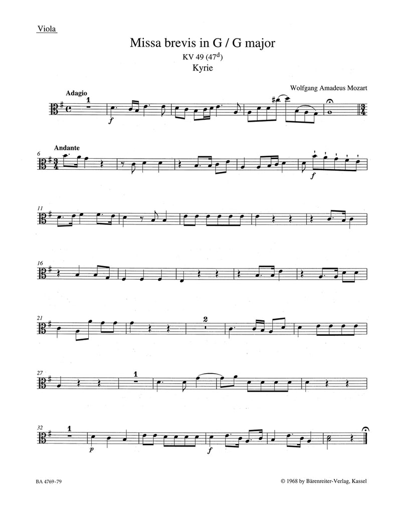 Missa brevis G major K. 49 (47d) [viola part]