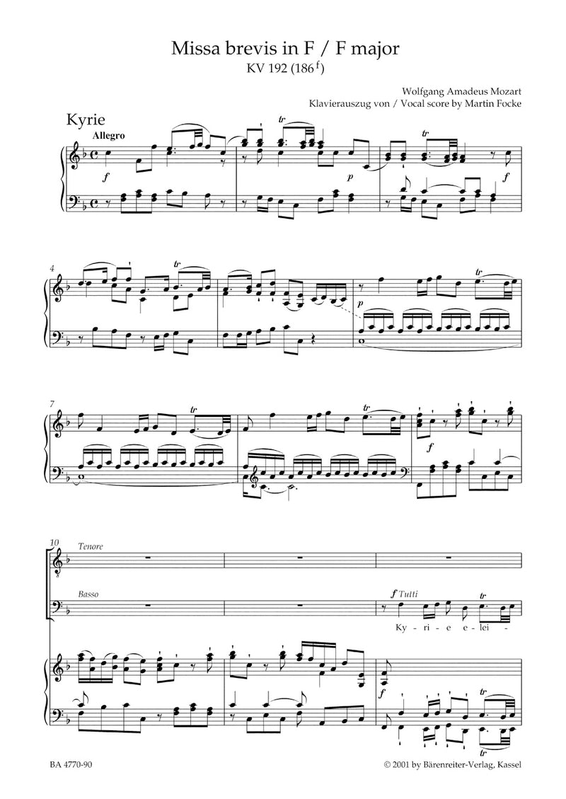 Missa brevis F major K. 192 (186f) （ヴォーカル・スコア）