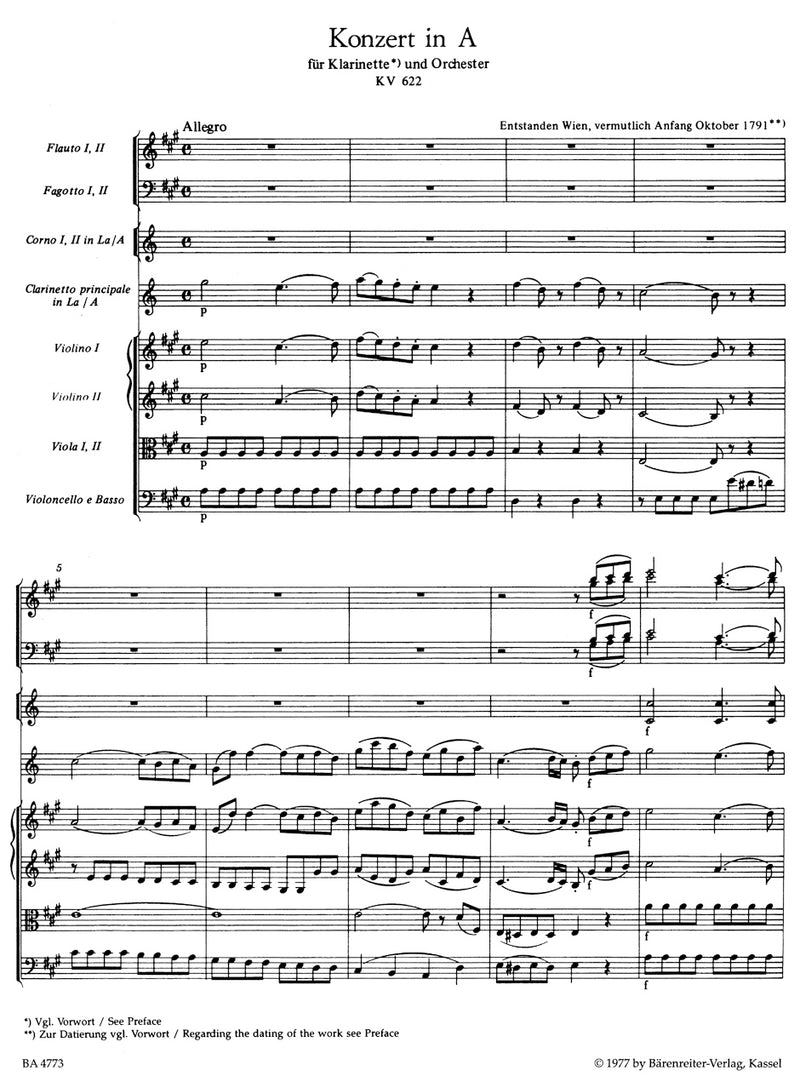 Concerto for Clarinet and Orchestra A major K. 622 [score]