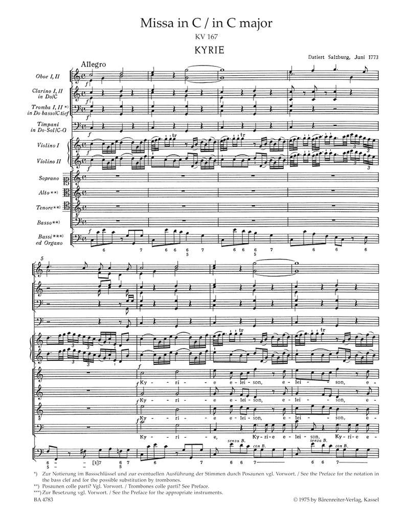Missa C major K. 167 "Trinitatis Mass" [score]