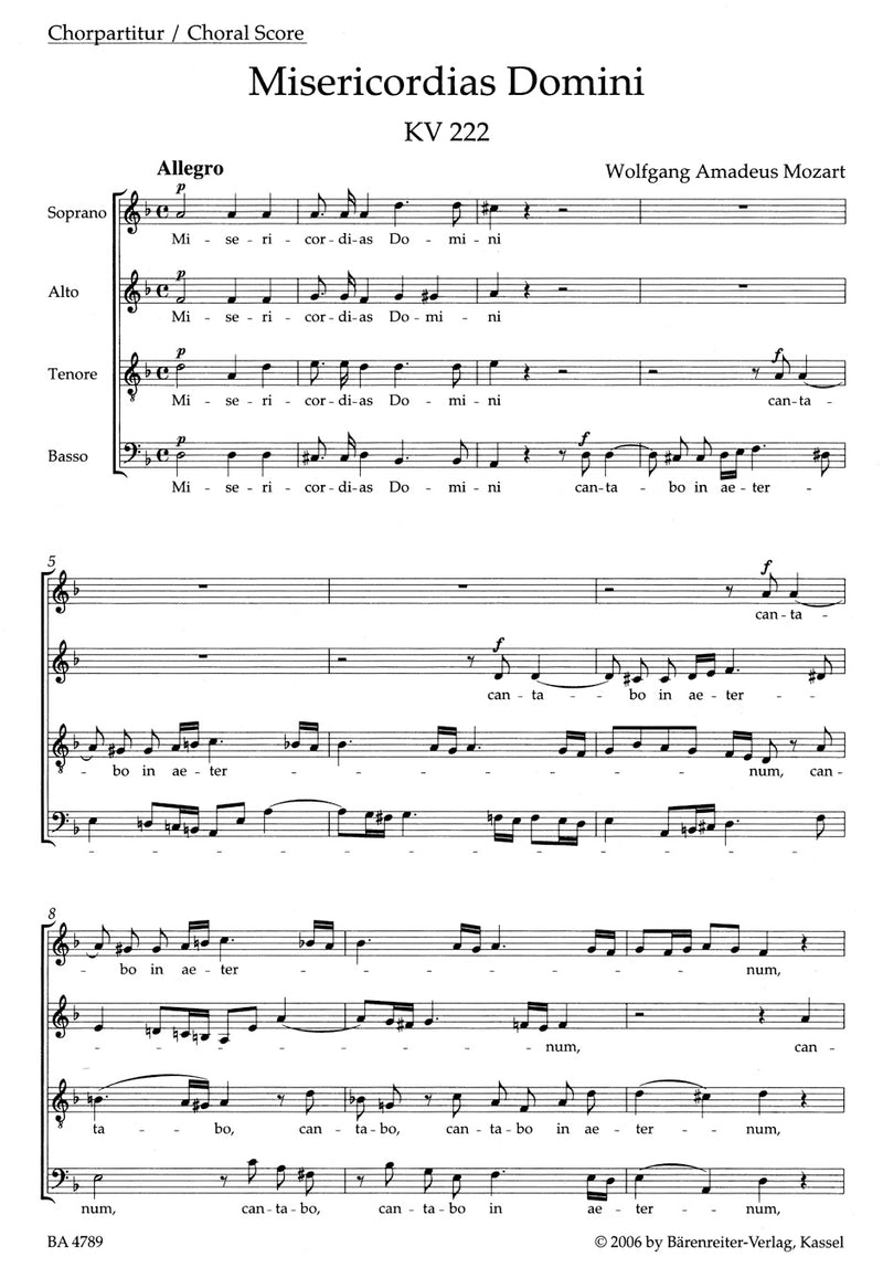 Misericordias Domini K. 222 (205a) [合唱楽譜]
