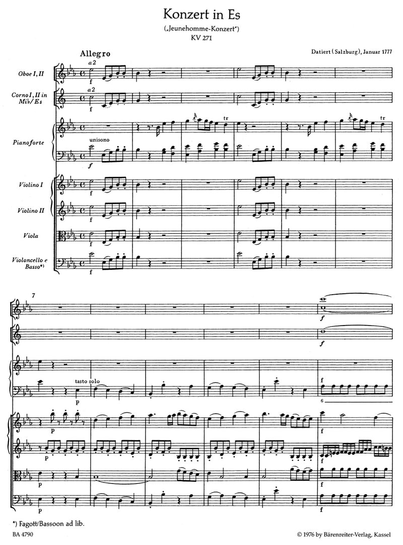 Concerto for Piano and Orchestra Nr. 9 E-flat major K. 271 "Jeunehomme" [score]