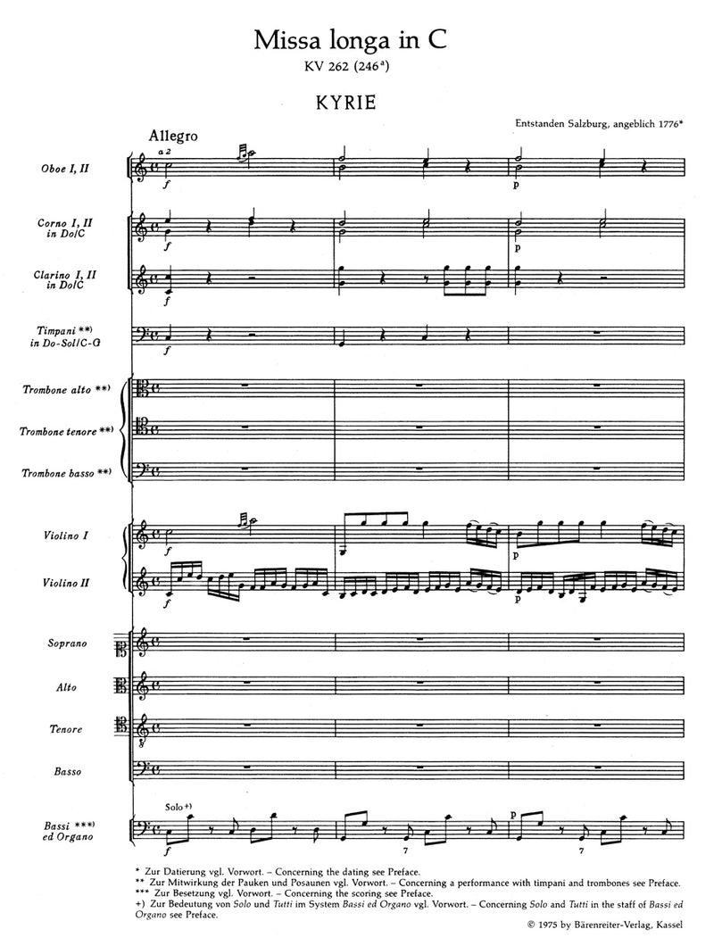 Missa longa C major K. 262 (246a) [score]