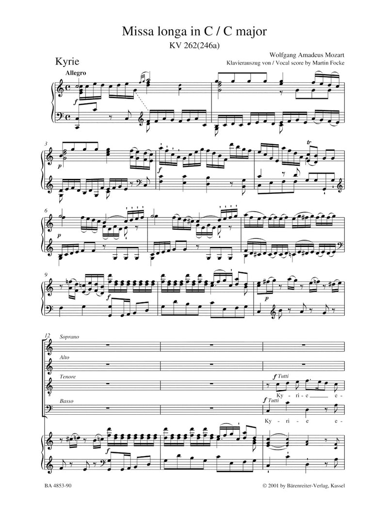 Missa longa C major K. 262 (246a) （ヴォーカル・スコア）