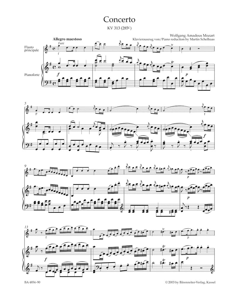 Concerto for Flute and Orchestra G major K. 313 (285c) （ピアノ・リダクション）