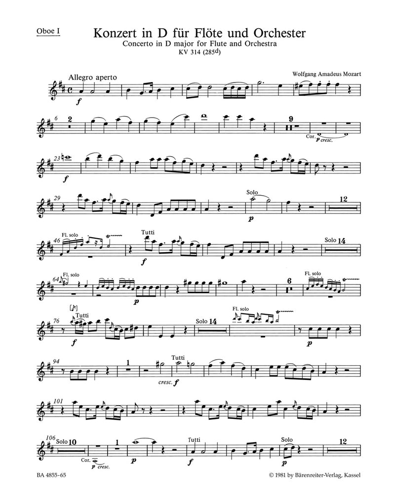 Concerto for Flute and Orchestra D major K. 314 (285d) [set of winds]