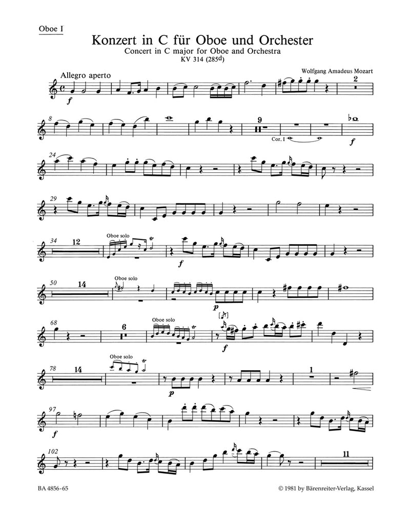 Concerto for Oboe and Orchestra C major K. 314 (285d) [set of winds]