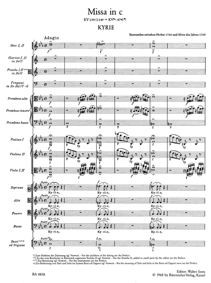 Missa C minor K. 139 (47a) "Waisenhaus Mass" [score]