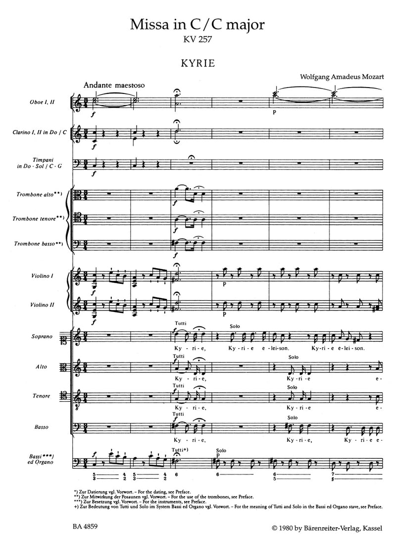 Missa C major K. 257 "Great Credo Mass" [score]