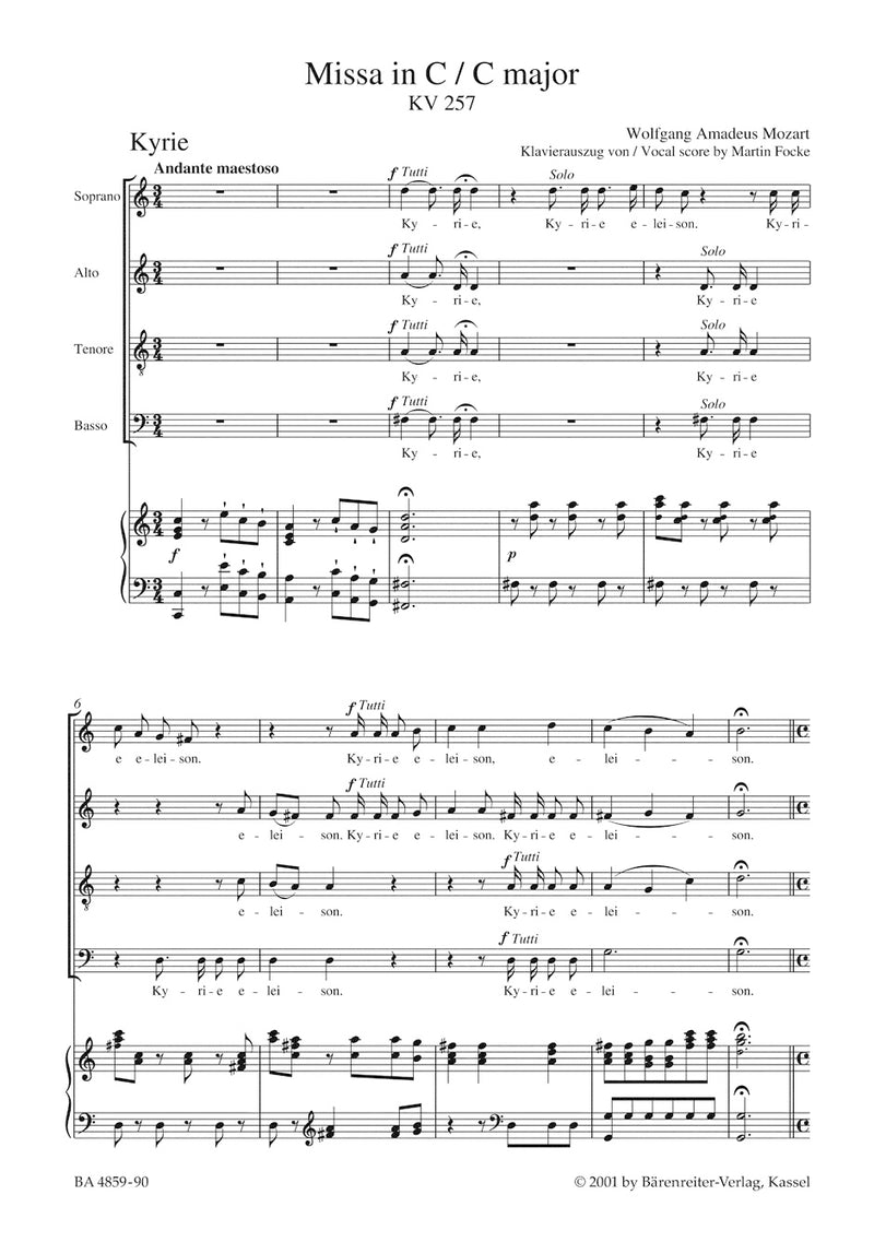 Missa C major K. 257 "Great Credo Mass" （ヴォーカル・スコア）