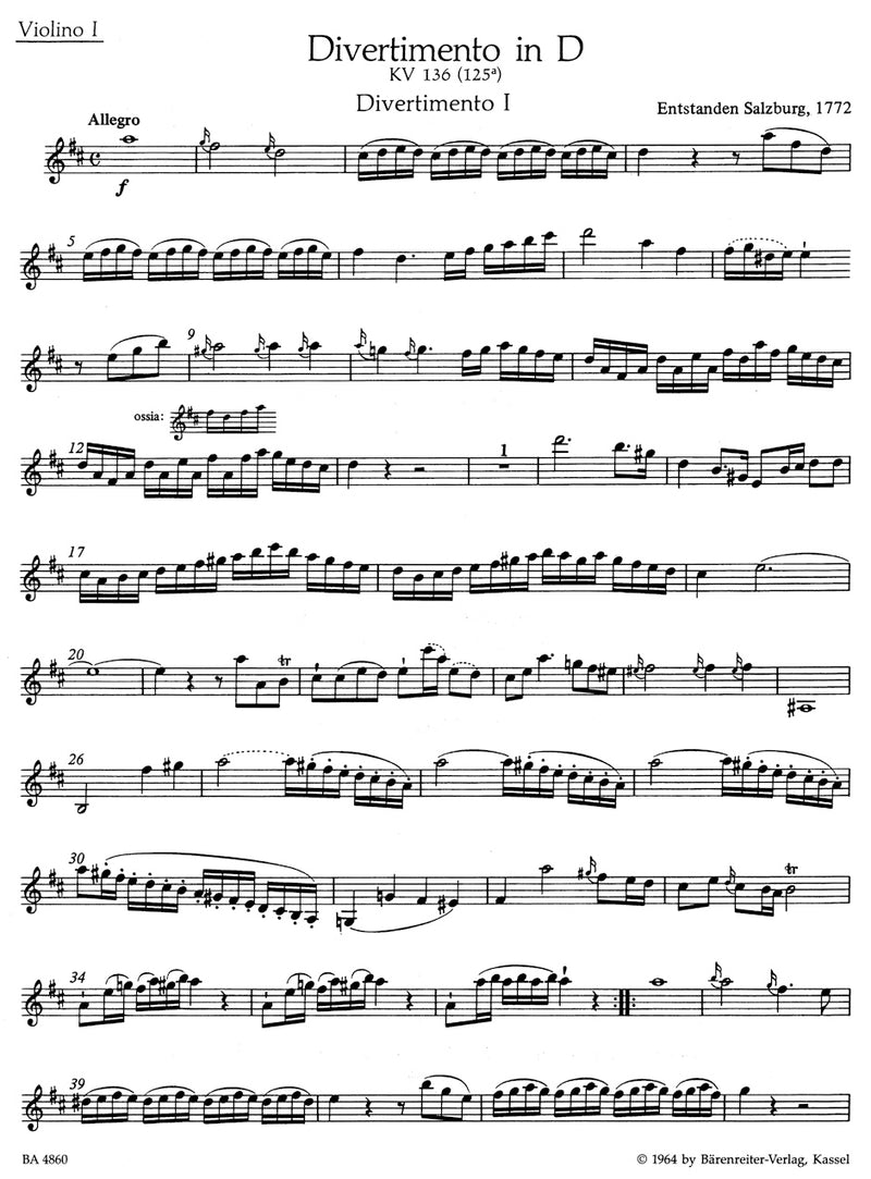Three Divertimenti for String Quartet K. 136-138 (125a-c)