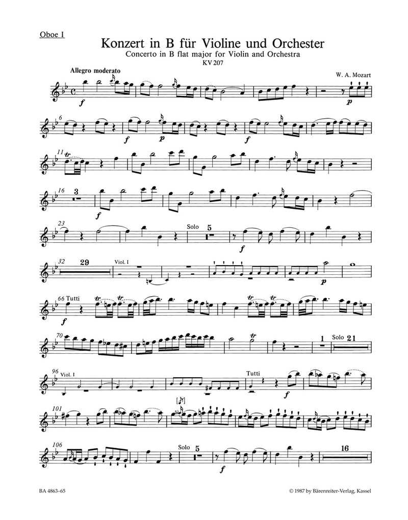 Concerto for Violin and Orchestra Nr. 1 B-flat major K. 207 [set of winds]