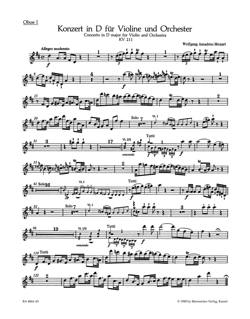 Concerto for Violin and Orchestra Nr. 2 D major K. 211 [set of winds]