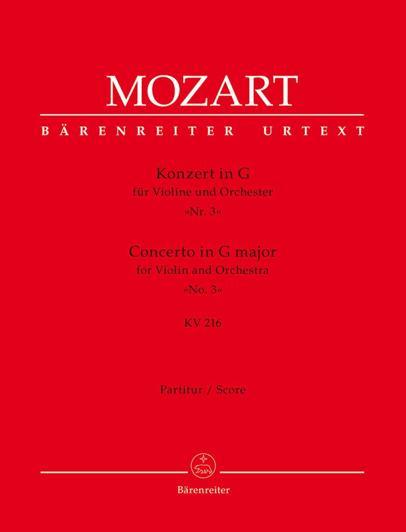 Concerto for Violin and Orchestra Nr. 3 G major K. 216 [score]