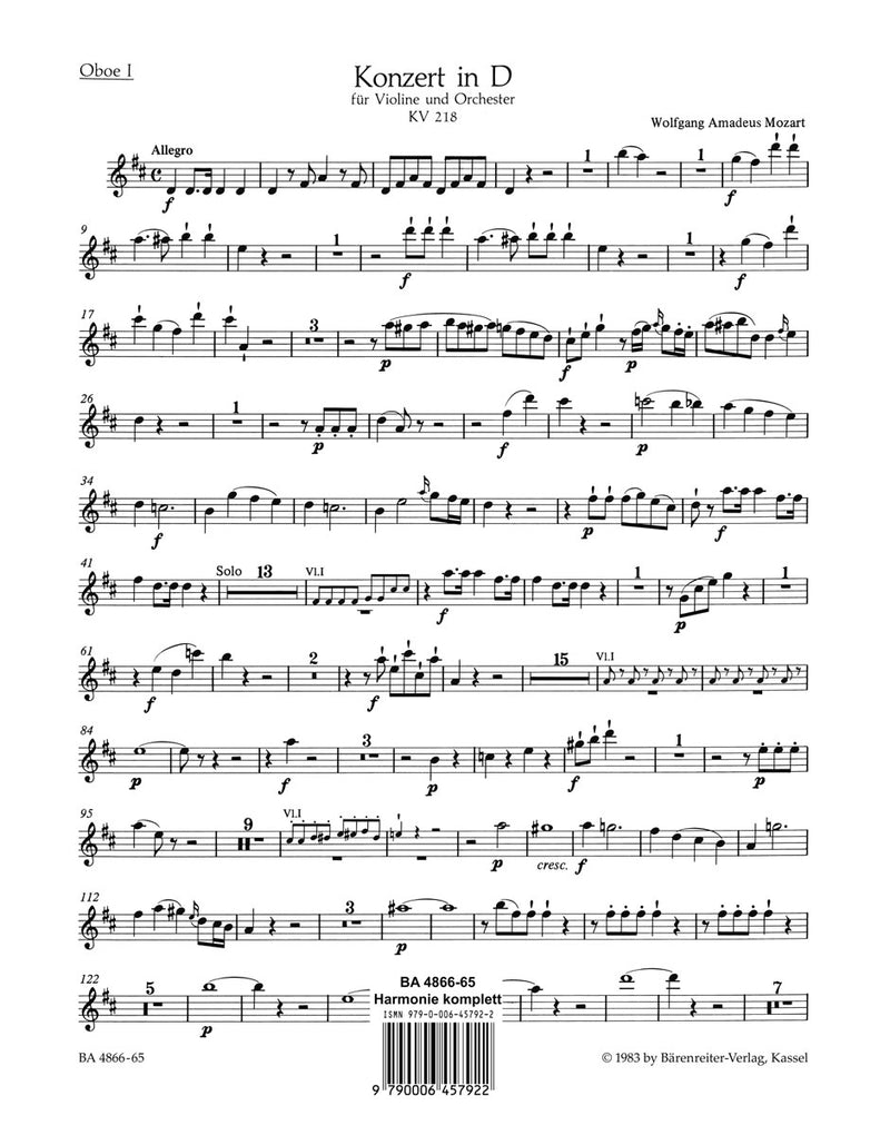 Concerto for Violin and Orchestra Nr. 4 D major K. 218 [set of winds]