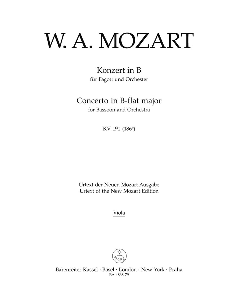 Concerto for Bassoon and Orchestra B-flat major K. 191(186e) [viola part]