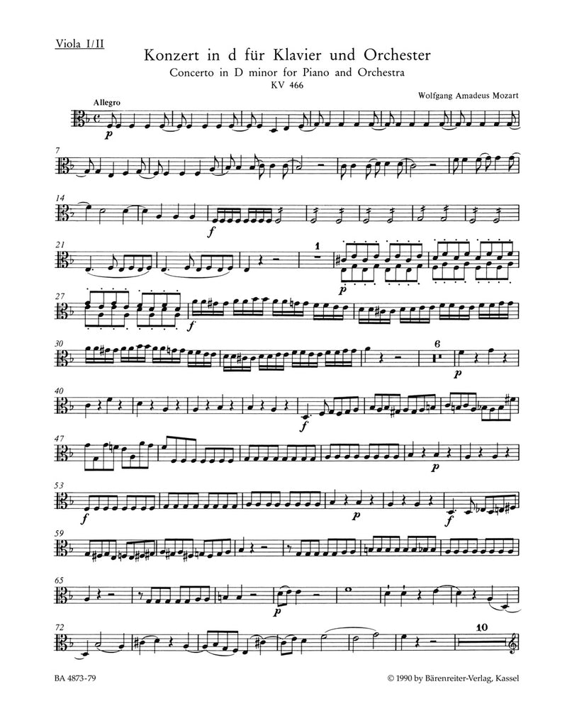 Concerto for Piano and Orchestra Nr. 20 D minor K. 466 [viola1/viola2 part]
