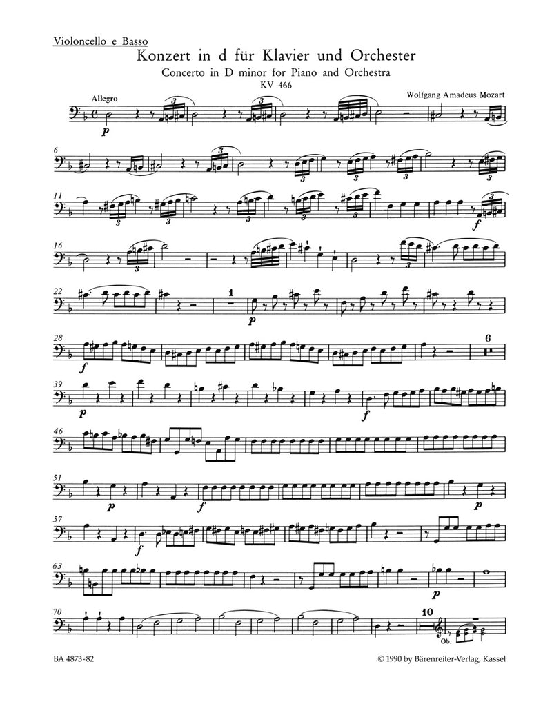 Concerto for Piano and Orchestra Nr. 20 D minor K. 466 [cello/double bass part]