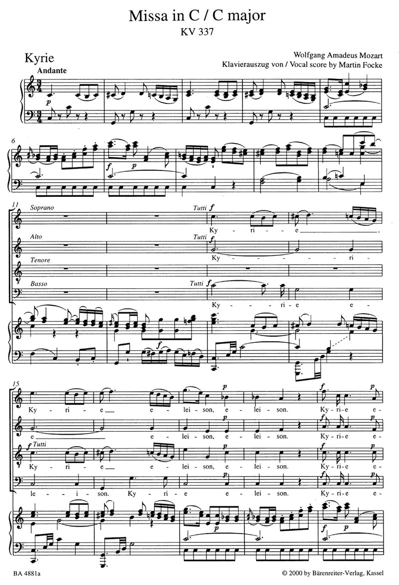 Missa C major K. 337 "Missa solemnis" （ヴォーカル・スコア）