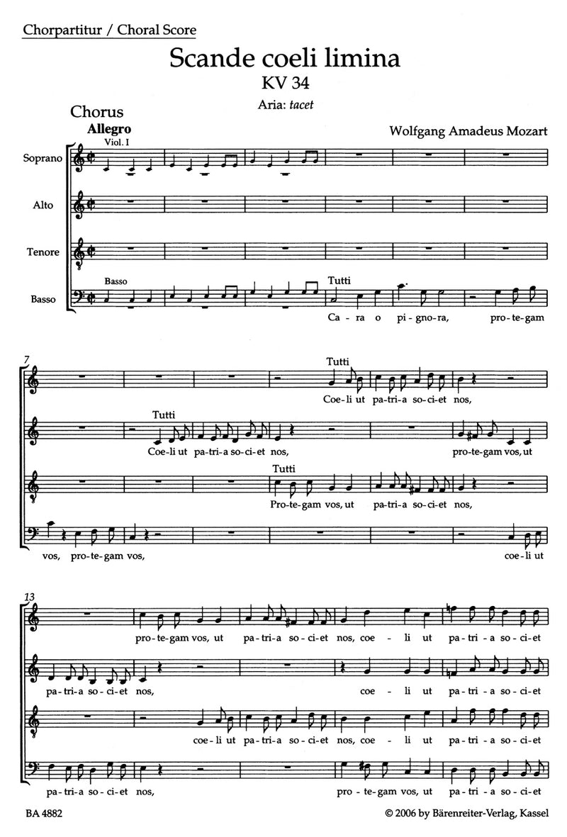 Scande coeli limina K. 34 [合唱楽譜]