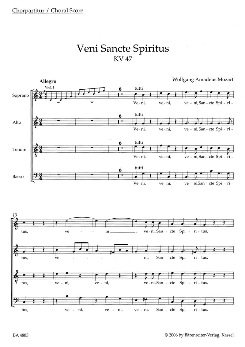 Veni Sancte Spiritus K. 47 [合唱楽譜]