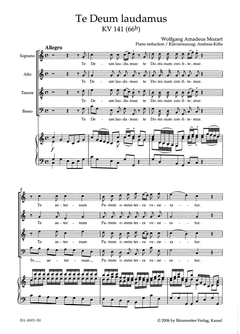 Te Deum laudamus K. 141 (66b) （ヴォーカル・スコア）