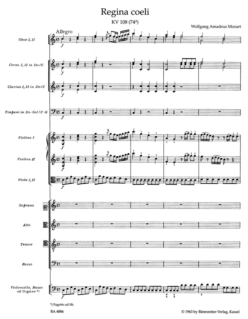 Regina coeli C major K. 108 (74d) [score]