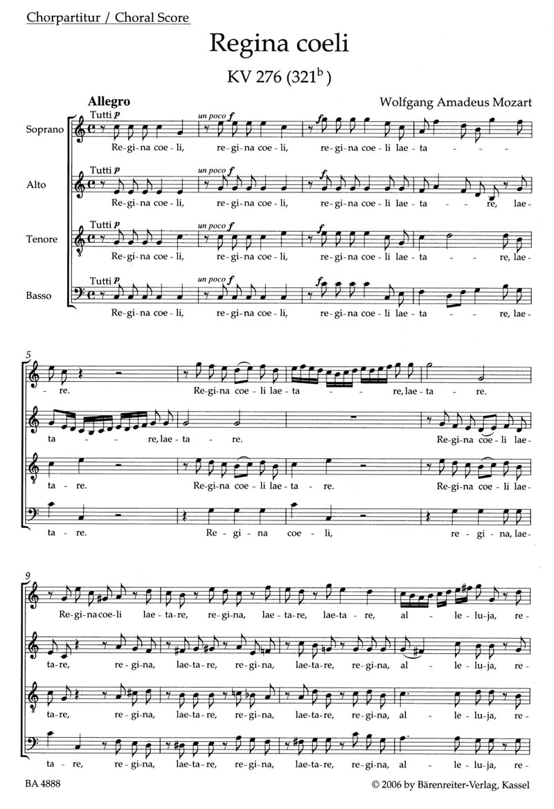 Regina coeli C major K. 276 (321b) [score]