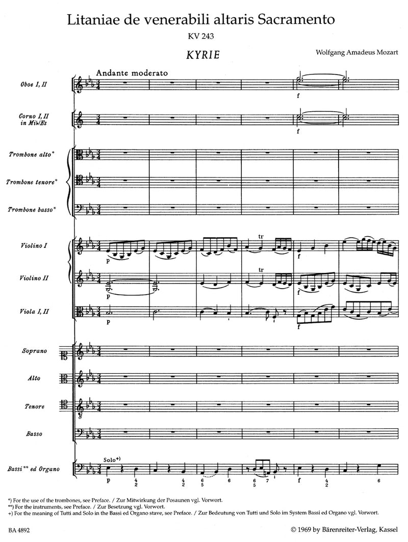 Litaniae de venerabili altaris Sacramento E-flat major K. 243 [score]