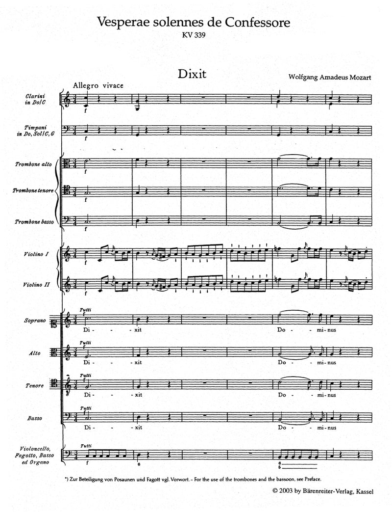Vesperae solennes de Confessore K. 339 [score]