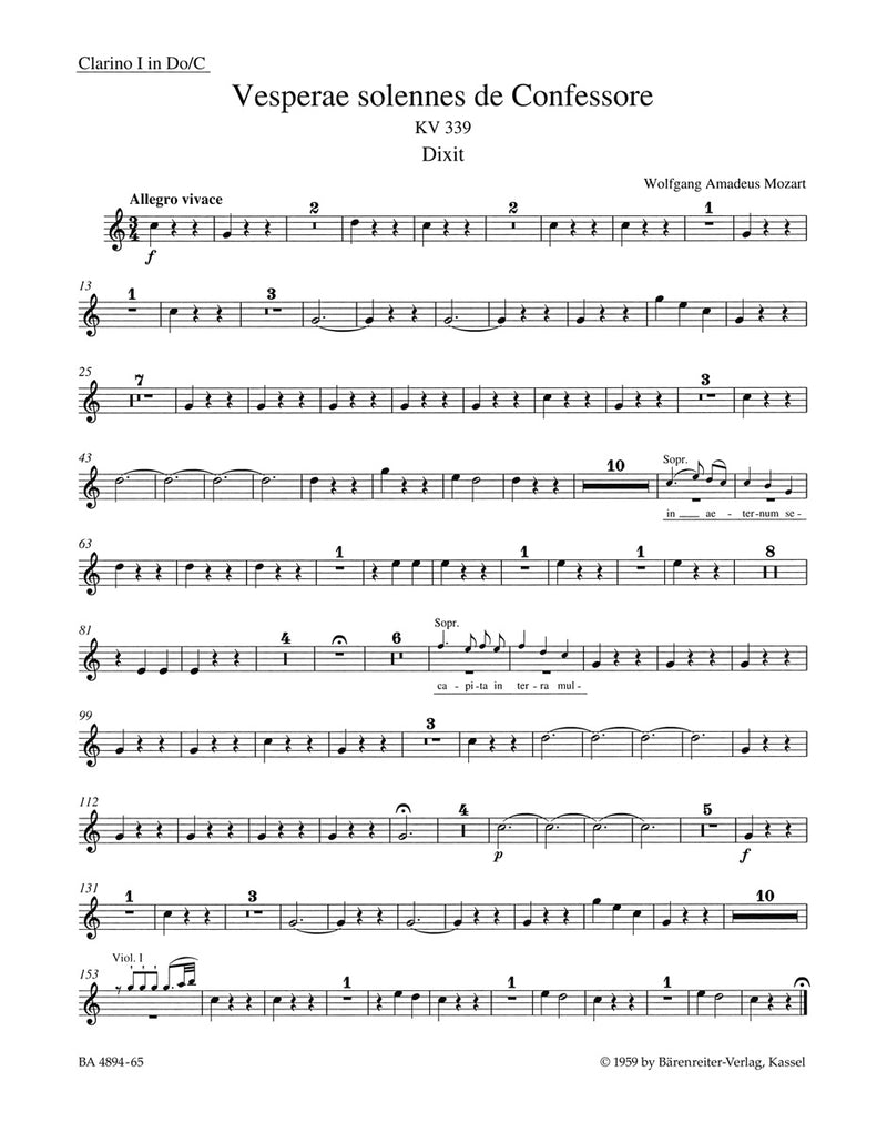 Vesperae solennes de Confessore K. 339 [set of wind parts]