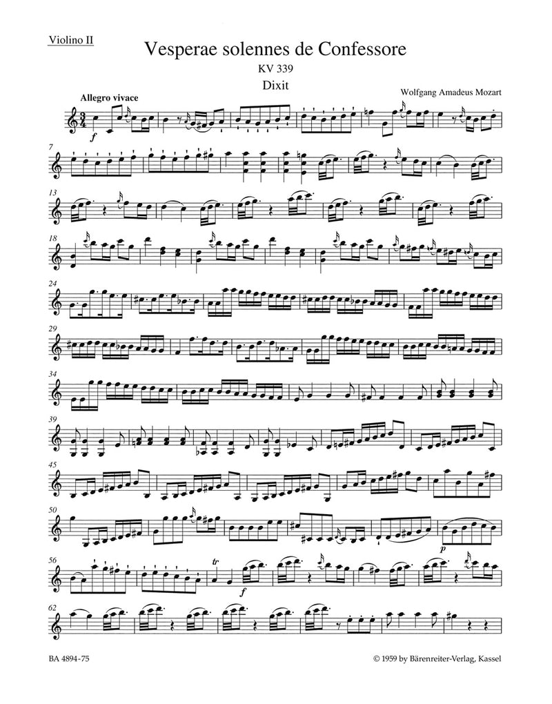 Vesperae solennes de Confessore K. 339 [violin 2 part]