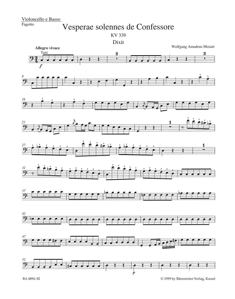 Vesperae solennes de Confessore K. 339 [cello/double bass/bassoon part]