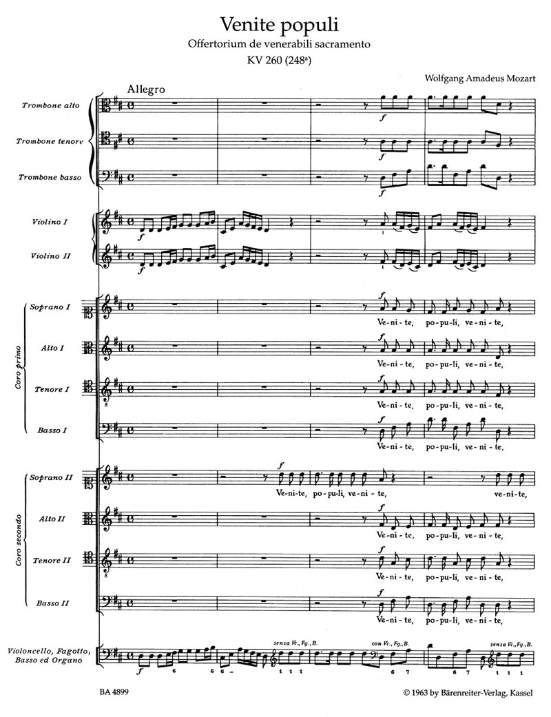 Venite populi K. 260 (248a) -Offertorium de venerabili sacramento- [score]