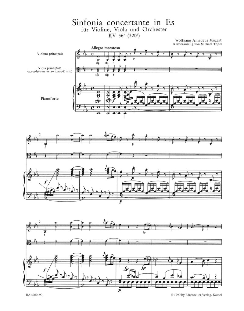 Sinfonia concertante for Violin, Viola and Orchestra E-flat major K. 364 (320d)（ピアノ・リダクション）