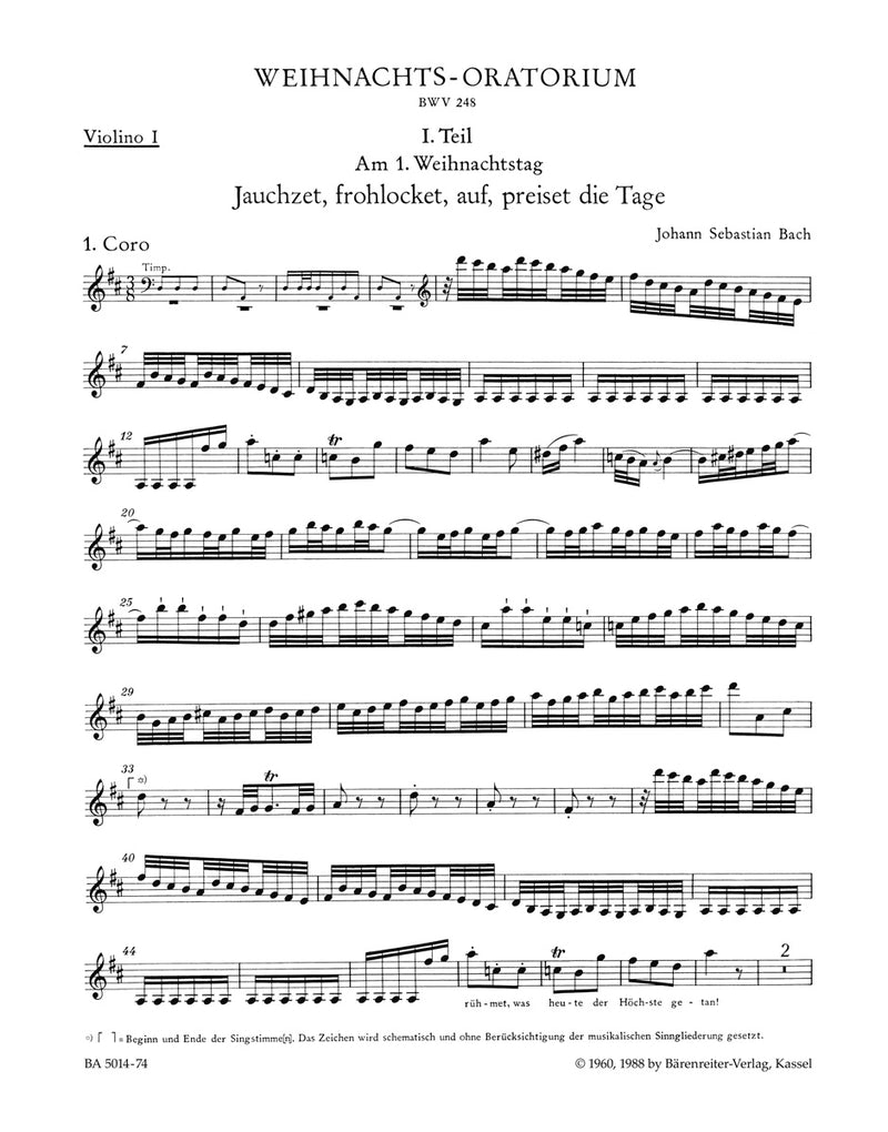 Weihnachts-Oratorium = Christmas Oratorio BWV 248 [violin 1 part]