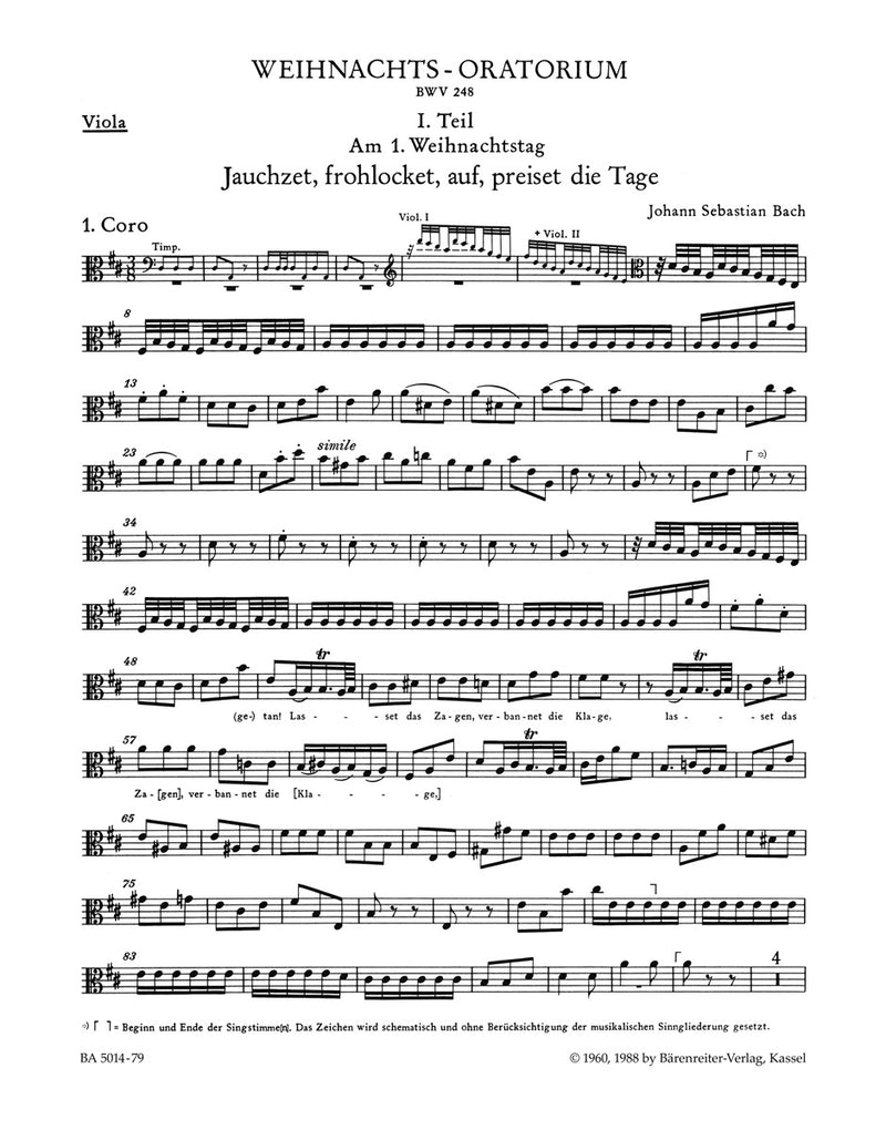 Weihnachts-Oratorium = Christmas Oratorio BWV 248 [viola part]