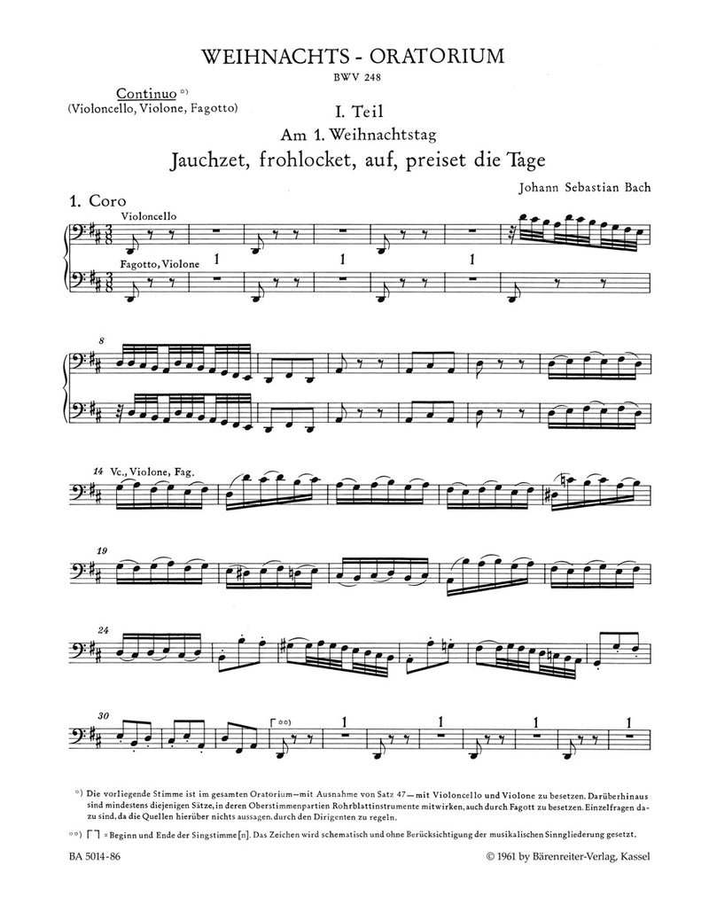 Weihnachts-Oratorium = Christmas Oratorio BWV 248 [cello/double bass/bassoon part]