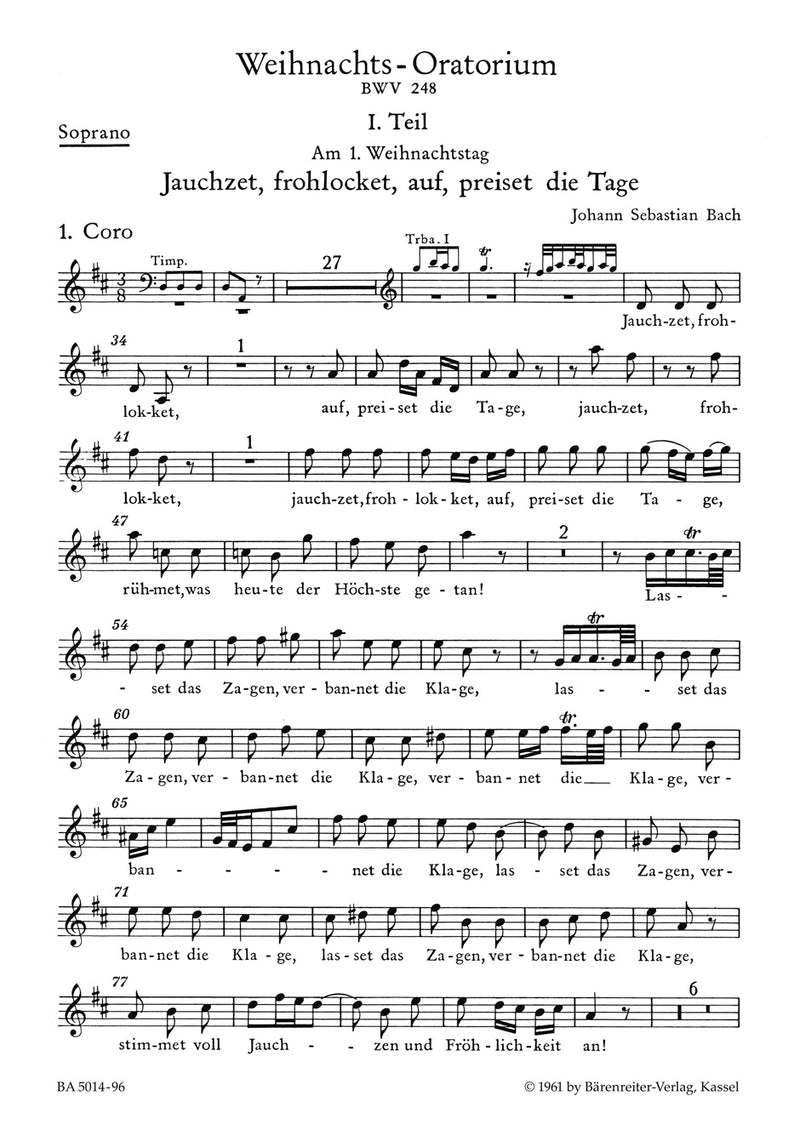Weihnachts-Oratorium = Christmas Oratorio BWV 248 [soprano part]