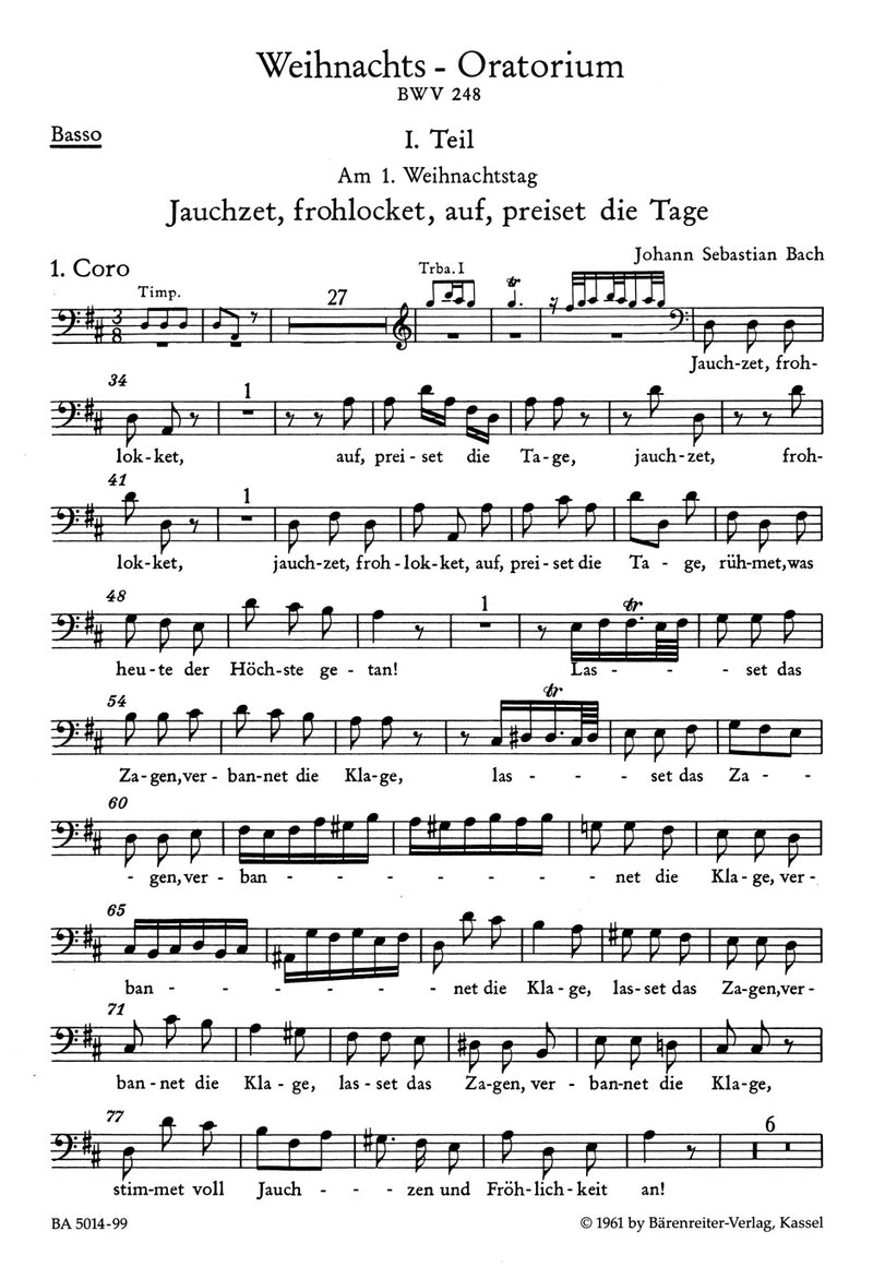 Weihnachts-Oratorium = Christmas Oratorio BWV 248 [Bass part]