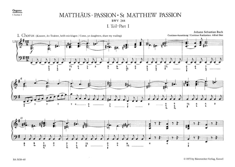 Matthäus-Passion, BWV 244 [choir 1/Org/Bc1 part]