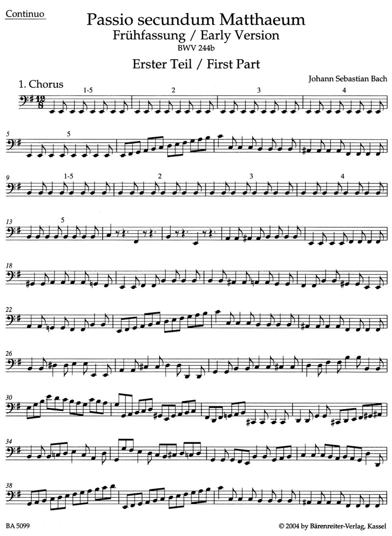 Matthäus-Passion, BWV 244b (Frühfassung) [cello/double bass/bassoon part]