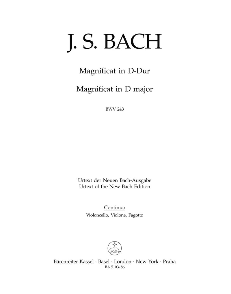 Magnificat D major BWV 243 (2nd version with the 4 inserts from the E-flat major version (transposed)) [basso continuo/cello/double bass/bassoon part]
