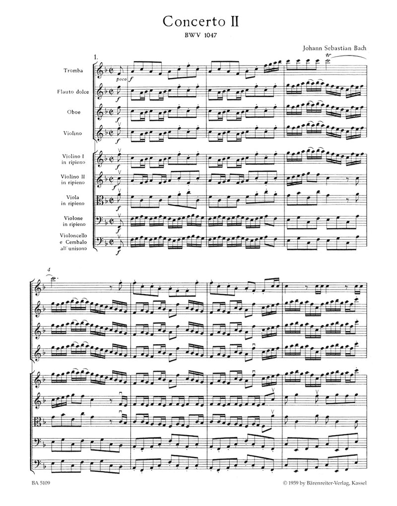 Brandenburg Concerto No. 2 F major BWV 1047, Wenzinger校訂 [score]